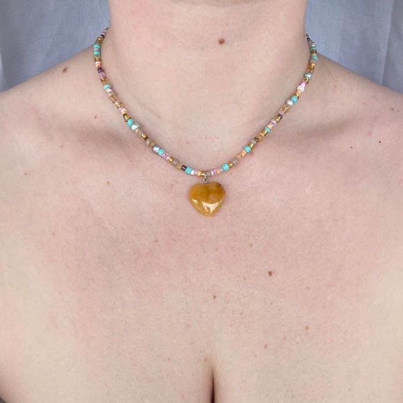 Multicolor Beaded Necklace with Heart Pendant - Picture 4 of 4